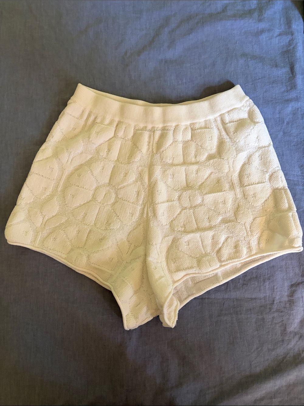 Roller Rabbit Cream High-Rise Textured sweatshorts